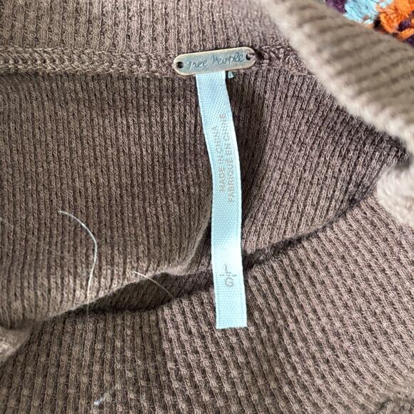 Free People Women’s Switch It Up Cuff Knit Boho Thermal Top Cocoa Brown L - Picture 6 of 6